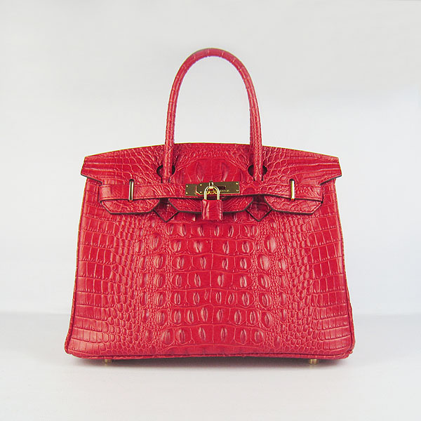 Replica Hermes Birkin 30CM Crocodile Head Veins Bag Red 6088 On Sale - Click Image to Close